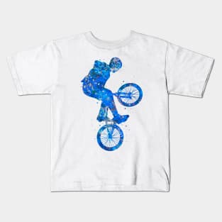 Bmx bike watercolor blue Kids T-Shirt